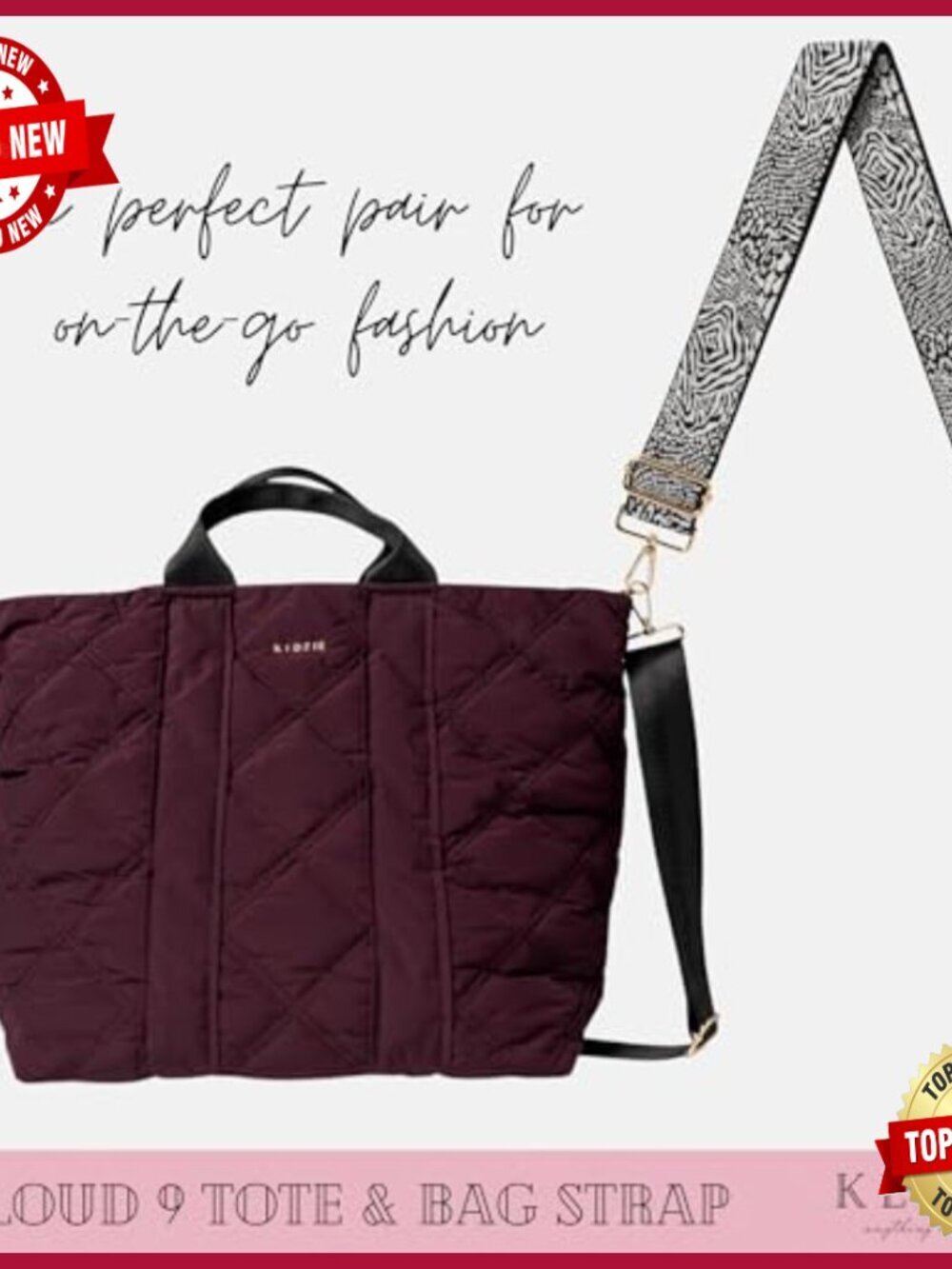 Quilted Puffer Tote Bag with Interchangeable Crossbody Strap - Picture 6 of 7